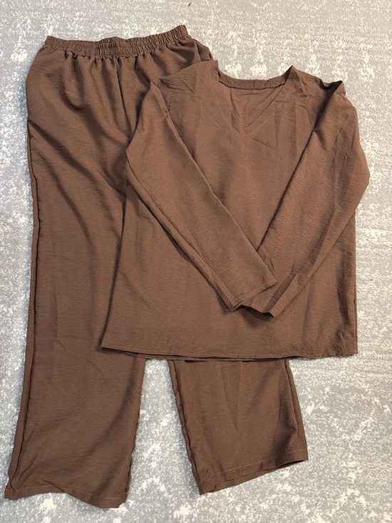Pants - Classic Brown V-Neck Pajama Set for Women